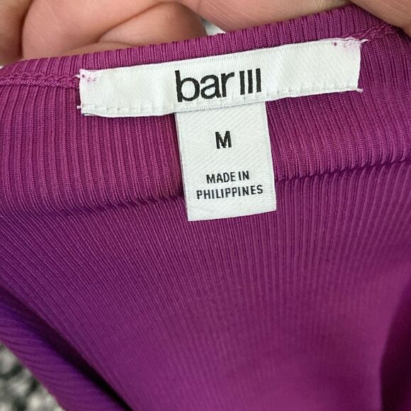 Bar III Pink Purple Long Sleeve Ribbed Crop Top Open Back - Picture 8 of 10
